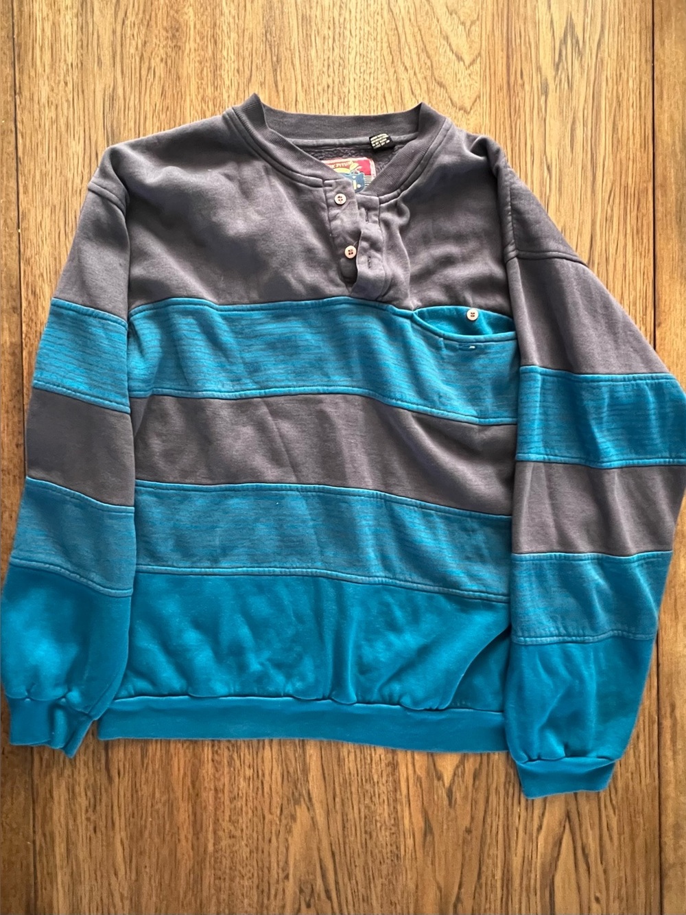 Men's Blue and Gray Striped Henley Sweatshirt